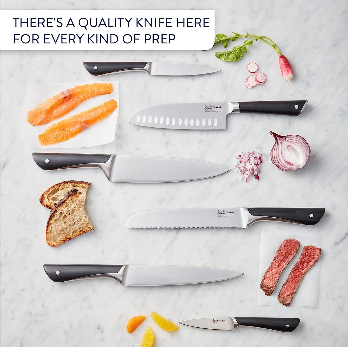 Tefal Jamie Oliver Messer Set 6 -teilig - einschließlich Messerblock - Holz/Edelstahl