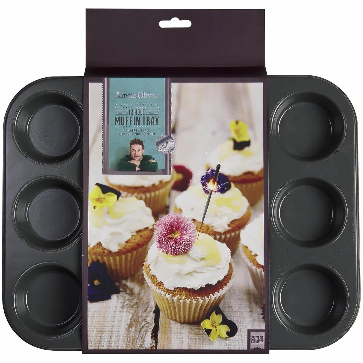 Jamie Oliver Antihaft-Muffin aus Karbonstahl mit 12 Löchern, 12 Stück – 35 x 27 x 3 cm
