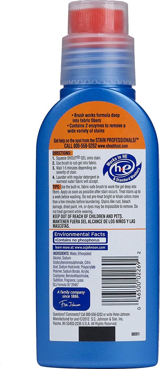 Shout Advanced Stain Remover voor kleding met scrubgelborstel 260 ml