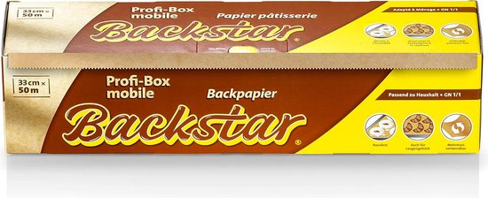 Backstar - Baking Paper Roll 33 cm x 50 m - Baking Paper Dispenser 33 cm - FSC BIO