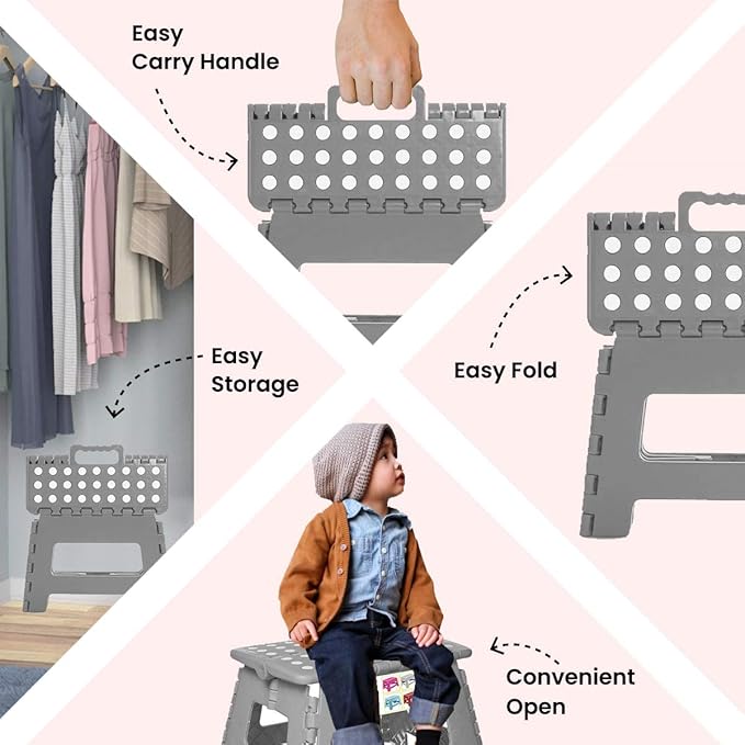 Splendole Small Folding Step Stool – Compact Anti-Slip Plastic Step for Kitchen & Bathroom