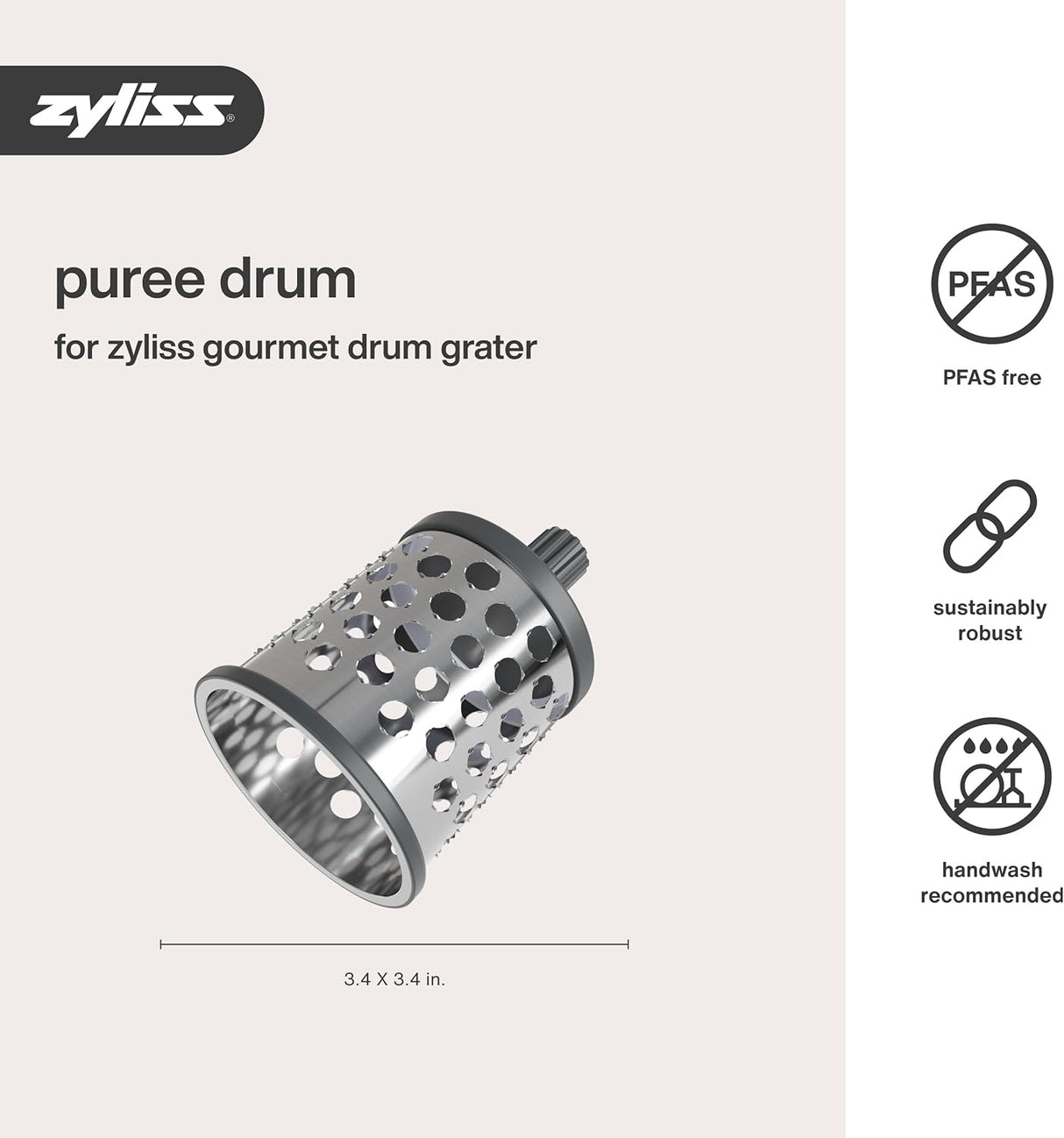 Drum attachment creating smooth potato puree