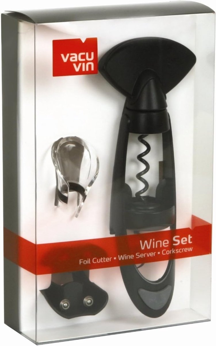 Weinöffner 3 -teiliger Set - Schwarz - Korkenzieher + Gießmütze / Gießen Spout + Kapselschneider / Folienschneider