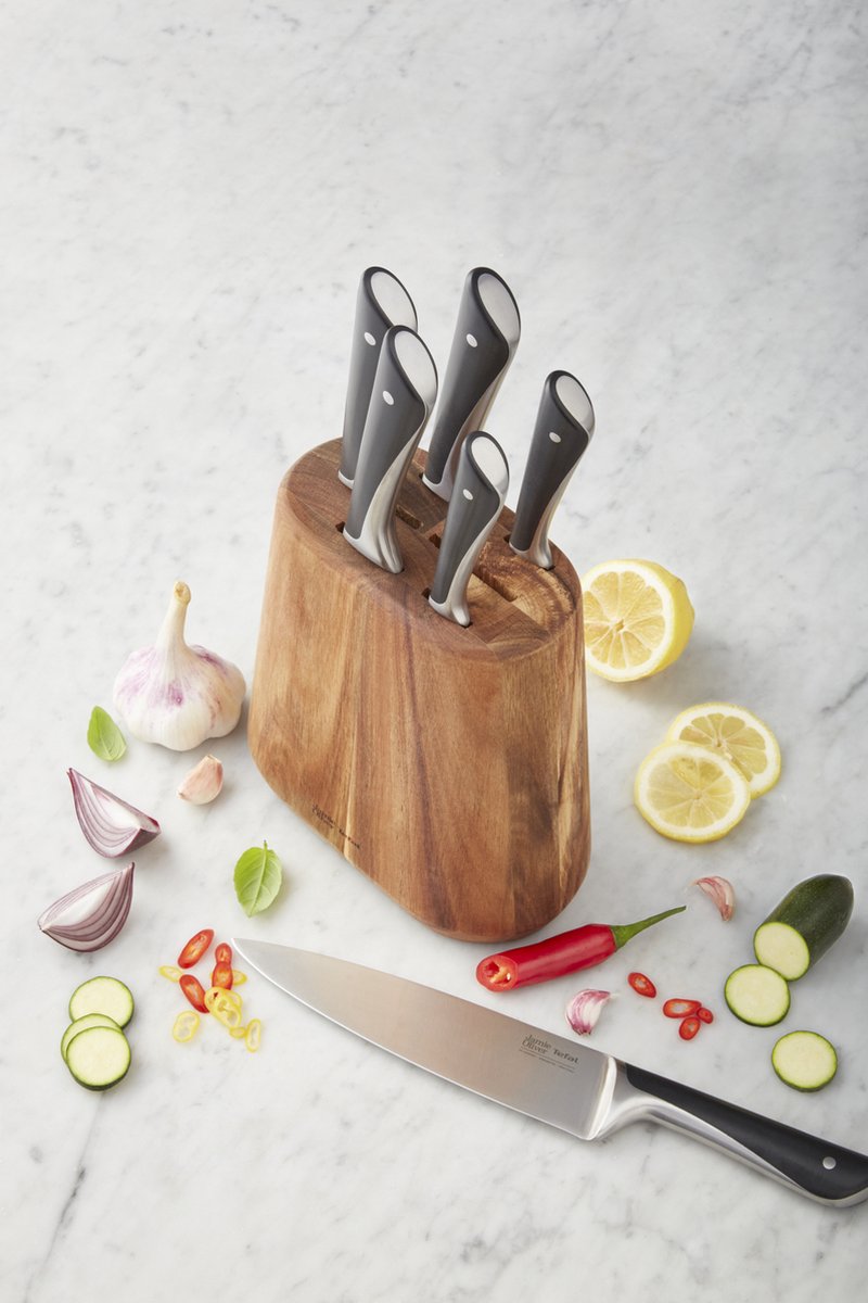 Tefal Jamie Oliver Messer Set 6 -teilig - einschließlich Messerblock - Holz/Edelstahl