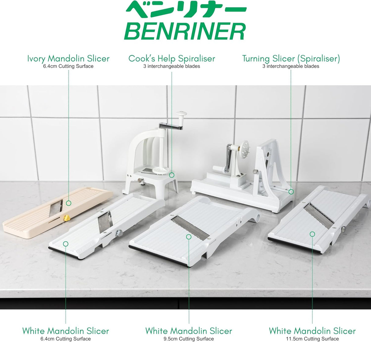 Benriner Mandoline Slicer, with 4 Japanese Stainless Steel Blades, BPA Free, New Model