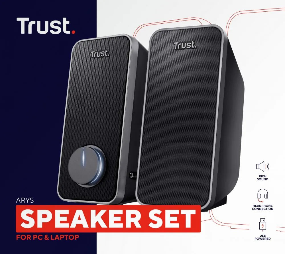 Trust Arys 2.0 PC Speaker Set, 28 Watt, 3.5 mm AUX Jack, USB Power Supply