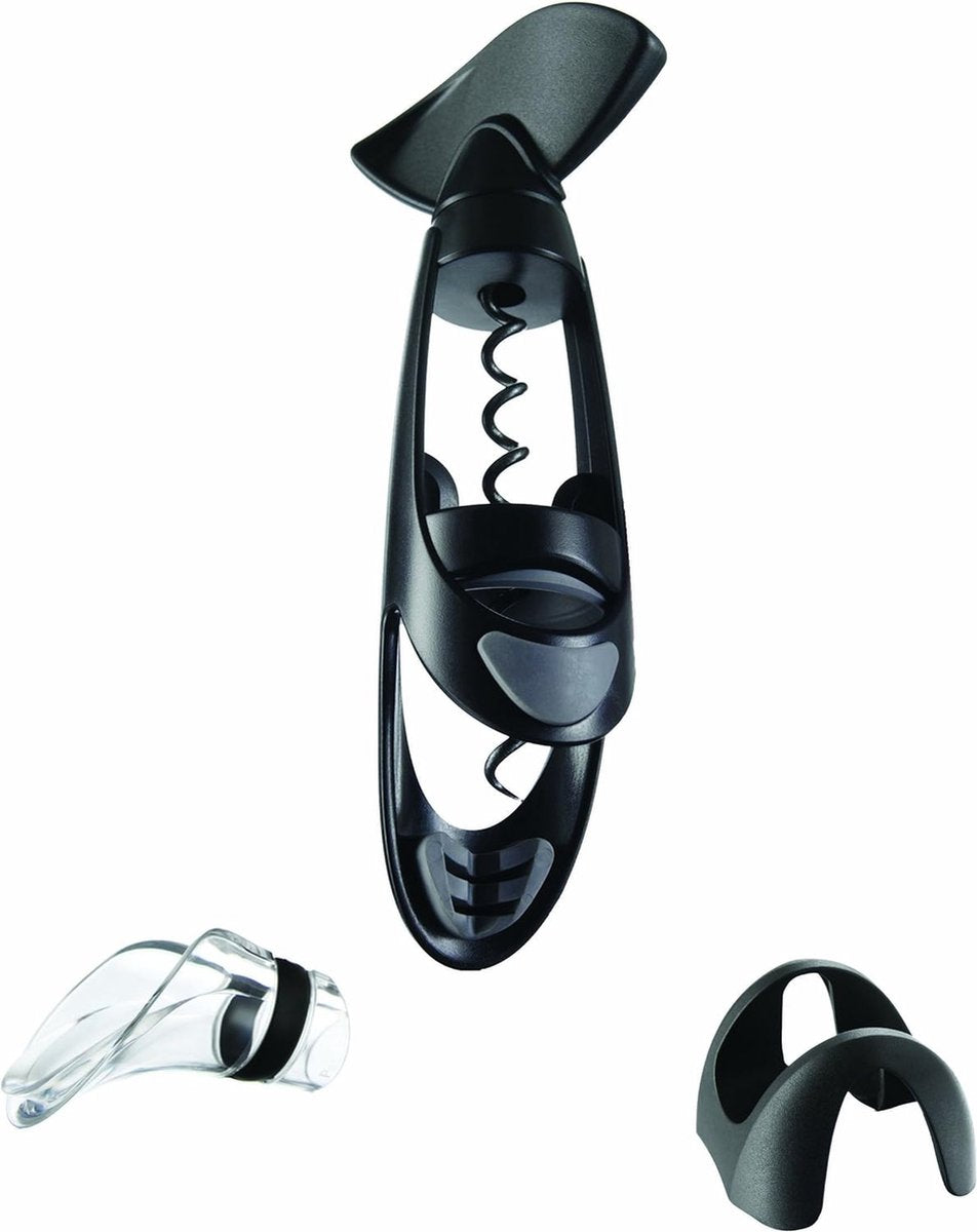 Weinöffner 3 -teiliger Set - Schwarz - Korkenzieher + Gießmütze / Gießen Spout + Kapselschneider / Folienschneider