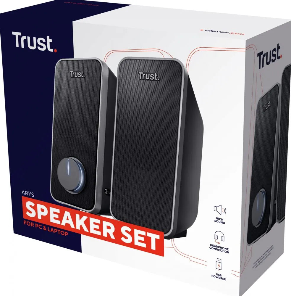 Trust Arys 2.0 PC Speaker Set, 28 Watt, 3.5 mm AUX Jack, USB Power Supply