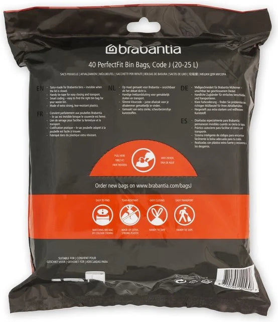 Brabantia PerfectFit Sacs, code J, 23 litres, pack de distributeur, 40 sacs - blanc