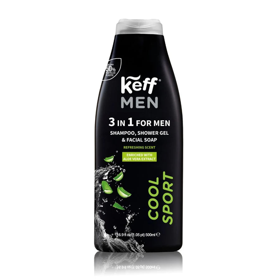 Keff Men 3 in 1 Cool Sport Shampoo & Body Wash & Face Wash 500ml