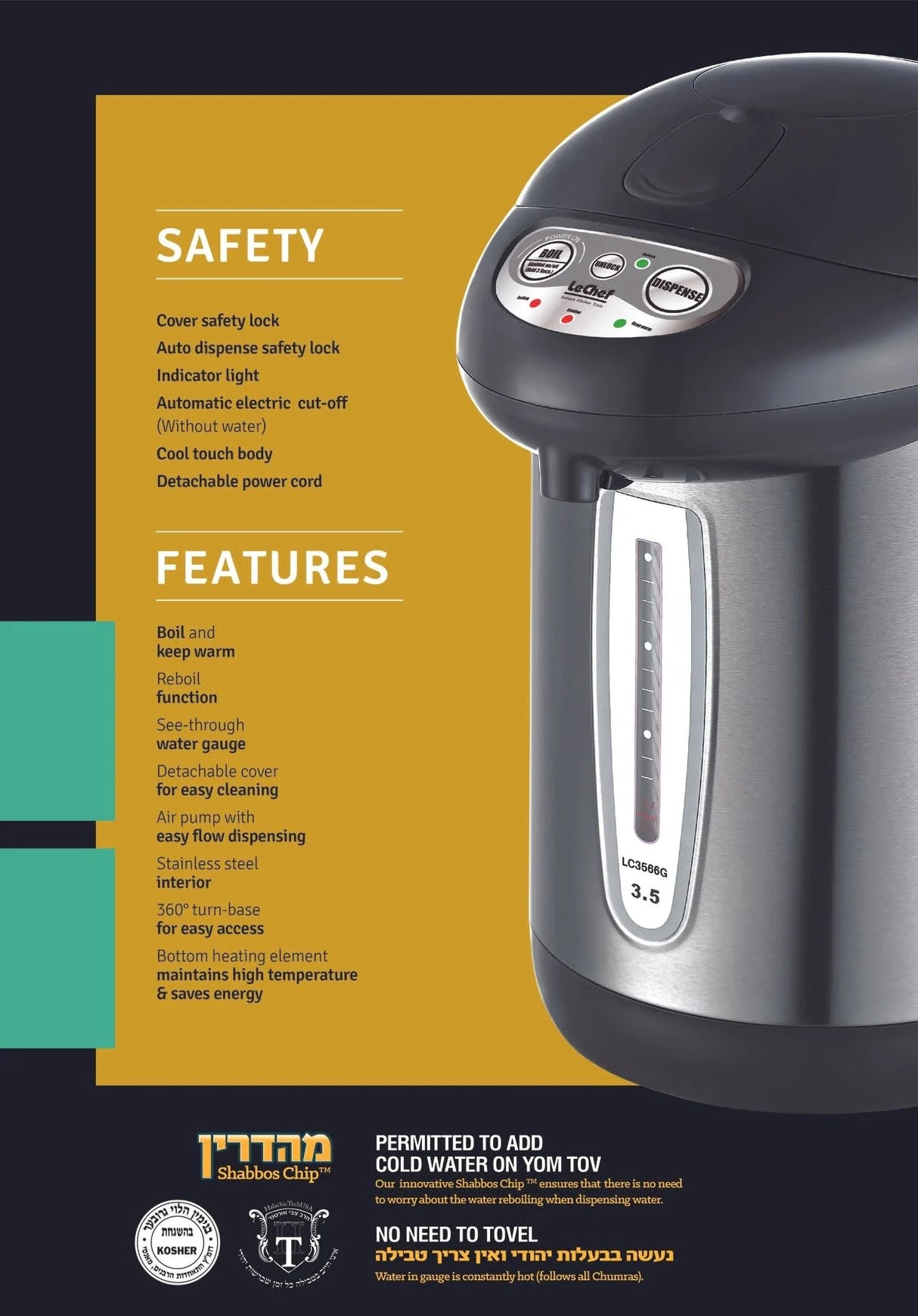 Le Chef Hot Water Pot met pomp 3,5L