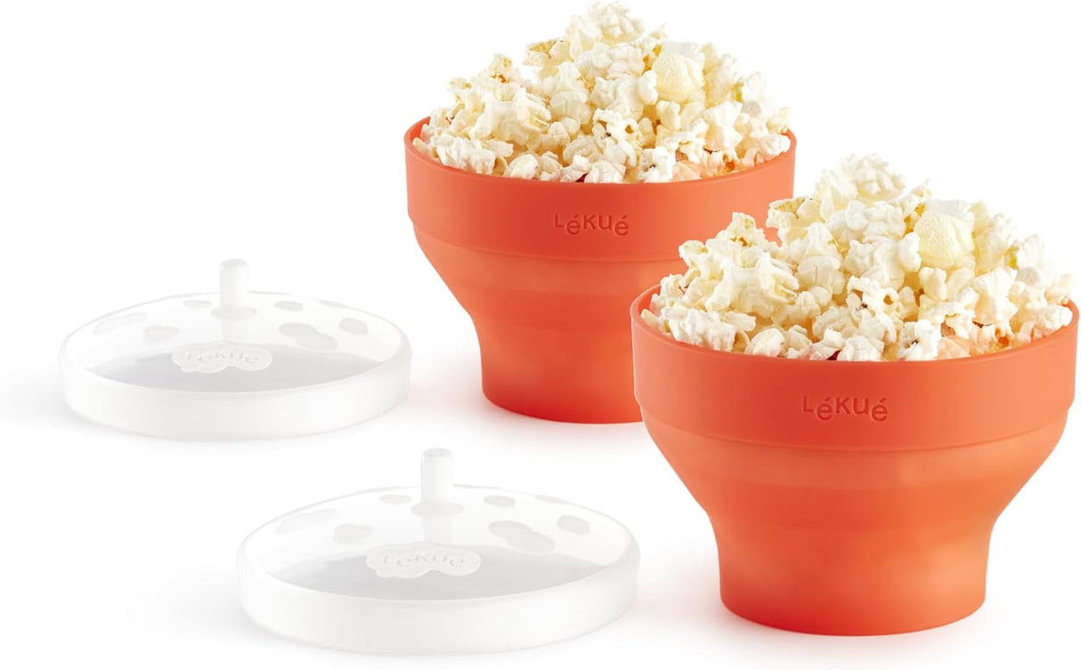 Ensemble lekue de 2 mini-makers de pop-corn pliable pour micro-ondes Ø 12,7 cm H 8,5 cm