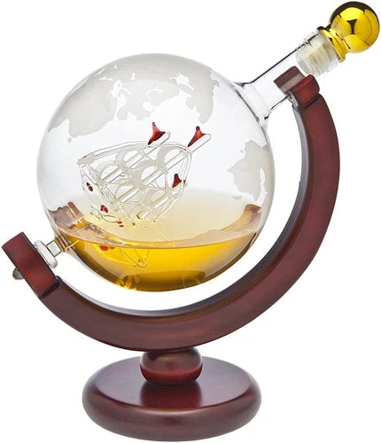 Godinger crystal globe whiskey decanter with wooden stand and stopper 850ml