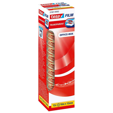 Tesa Transparent Adhesive Tape With Strong Adhesion - Age-Resistant And Tear-Resistant, Office Box With 12 Rolls, 10M X 12Mm