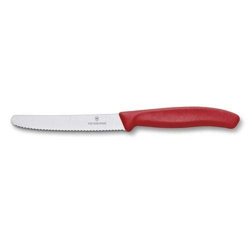Victorinox -Schuhmesser mit ultrascharnem Wellenkante - Schweizer klassisches Tomaten- und Wurstmesser - Rot - Klinge 11 cm