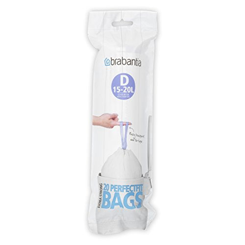 Brabantia Perfectfit Bags, Code D, 15-20 Litre, 20 Bags Per Roll - White