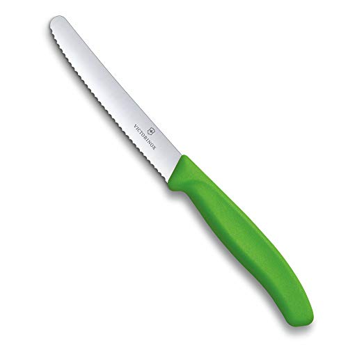 Victorinox Schälmesser mit ultrascharfer Wellenkante – Schweizer klassisches Tomaten- und Wurstmesser – Hellgrün – Klinge 11 cm