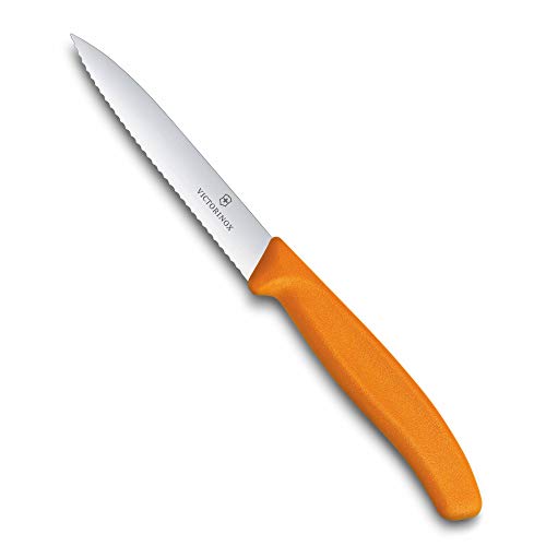 Victorinox Ultra-sharp Paring Couteau avec bord ondulé - couteau d'ajustement classique suisse - Orange - lame 10 cm
