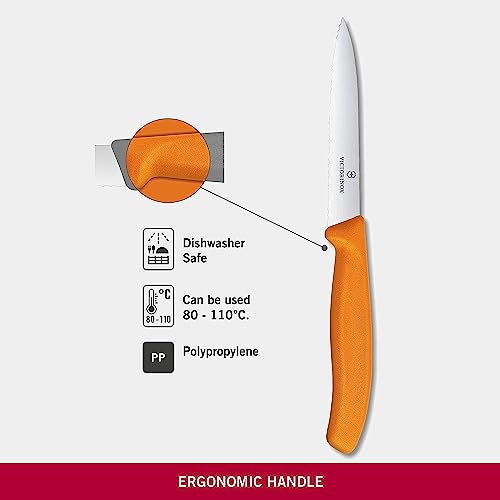 Victorinox Ultra-sharp Paring Couteau avec bord ondulé - couteau d'ajustement classique suisse - Orange - lame 10 cm