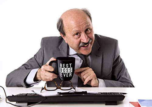 Decodyne Grappige koffiemok, met middelvinger aan de onderkant - Grappige cadeaus Nieuwigheidsmokken 414 Ml. (Beste baas ooit)