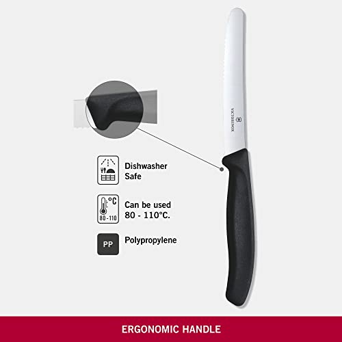 Victorinox Paring Knife With Ultra-Sharp Wavy Edge - Swiss Classic Tomato & Sausage Knife - Black - Blade 11 Cm