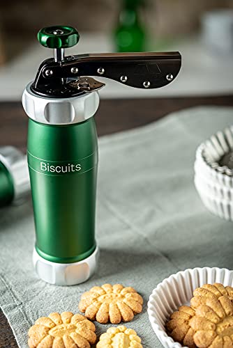 Marcato Atlas Deluxe Biscuit Maker Cookie Press With 20 Cookie Disc Shapes Aluminum Green