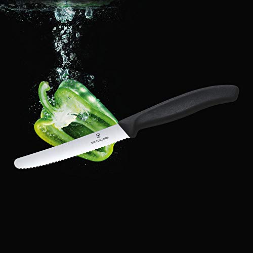 Victorinox Paring Knife With Ultra-Sharp Wavy Edge - Swiss Classic Tomato & Sausage Knife - Black - Blade 11 Cm