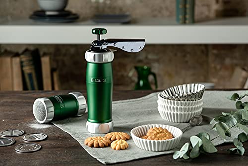 Marcato Atlas Deluxe Biscuit Maker Cookie Press With 20 Cookie Disc Shapes Aluminum Green