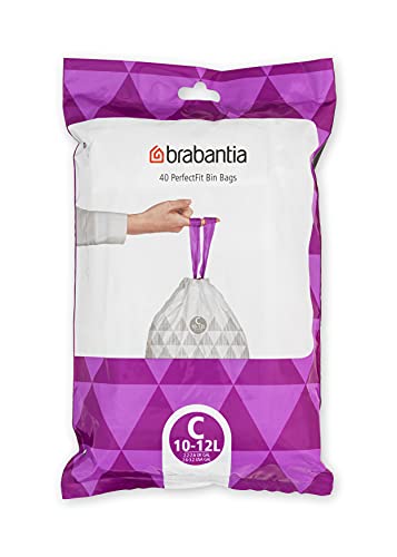 Brabantia Perfectfit Bags, Code C, 10-12 Litre, 40 Bags Per Dispenser Pack, - White