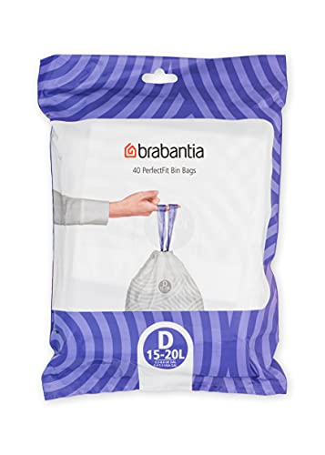 Brabantia PerfectFit-Beutel, Code D, 15–20 Liter, 40 Beutel pro Spenderpackung, – Weiß