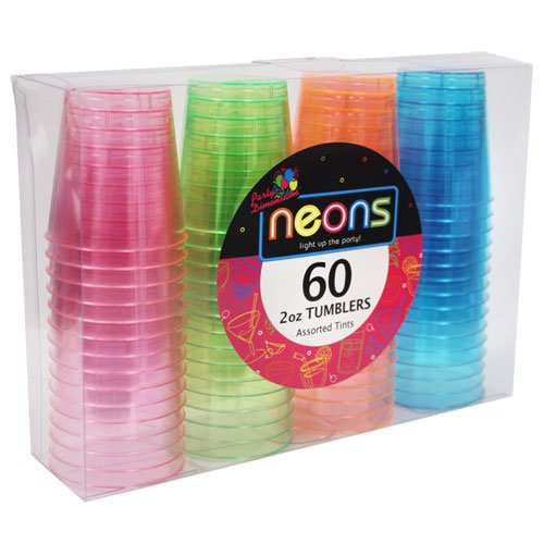 Party Dimensions Neon 60 Count Plastic Tumblers, 2-ounce