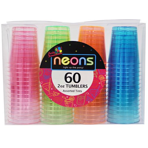 Party Dimensions Neon 60 Count Plastic Tumblers, 2-ounce