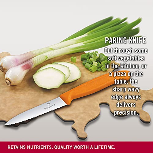 Victorinox Ultra-sharp Paring Couteau avec bord ondulé - couteau d'ajustement classique suisse - Orange - lame 10 cm
