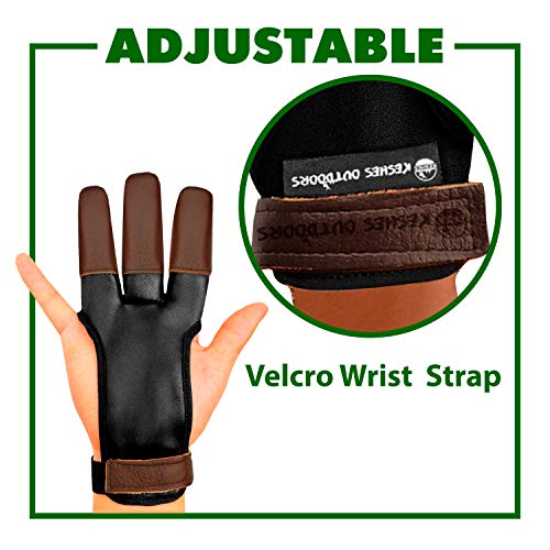 KESHES Archery Glove Finger Tab Accessories - Leather Gloves for Recurve & Compound Bow - Three Finger Guard for Men Women & Youth (Mediium)