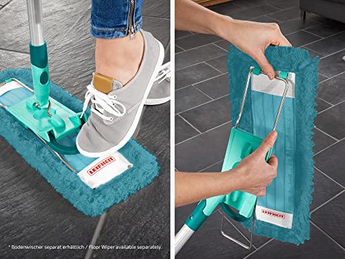 Leifheit Static Plus Ersatzschwamm – gefalteter Trockenwischerbezug, Polyester, Türkis, 42 x 2 x 17 cm