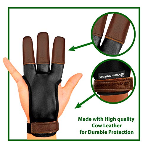 KESHES Archery Glove Finger Tab Accessories - Leather Gloves for Recurve & Compound Bow - Three Finger Guard for Men Women & Youth (Mediium)