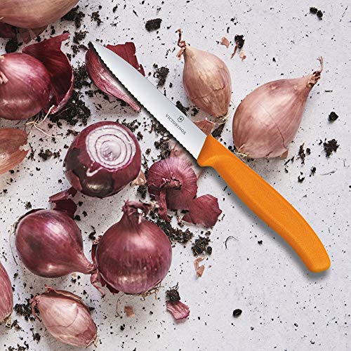 Victorinox Ultra-sharp Paring Couteau avec bord ondulé - couteau d'ajustement classique suisse - Orange - lame 10 cm