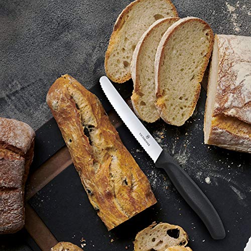 Victorinox Paring Knife With Ultra-Sharp Wavy Edge - Swiss Classic Tomato & Sausage Knife - Black - Blade 11 Cm