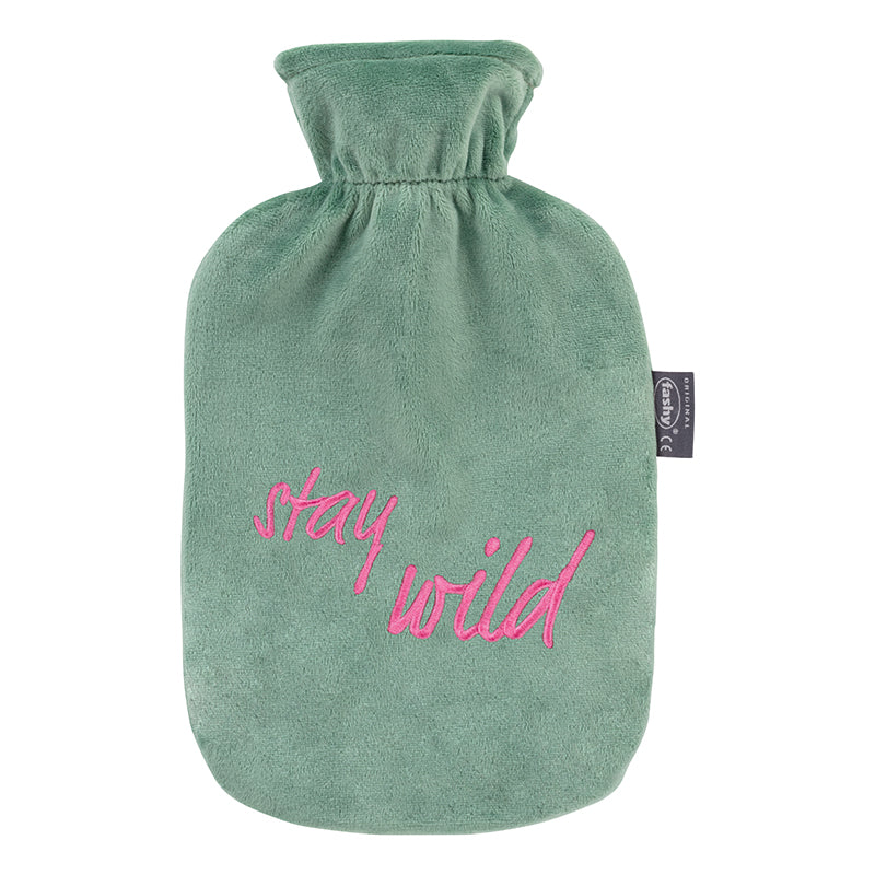 Fashy Hot Water Bottle with Stay Wild Design Removable Plush Cover