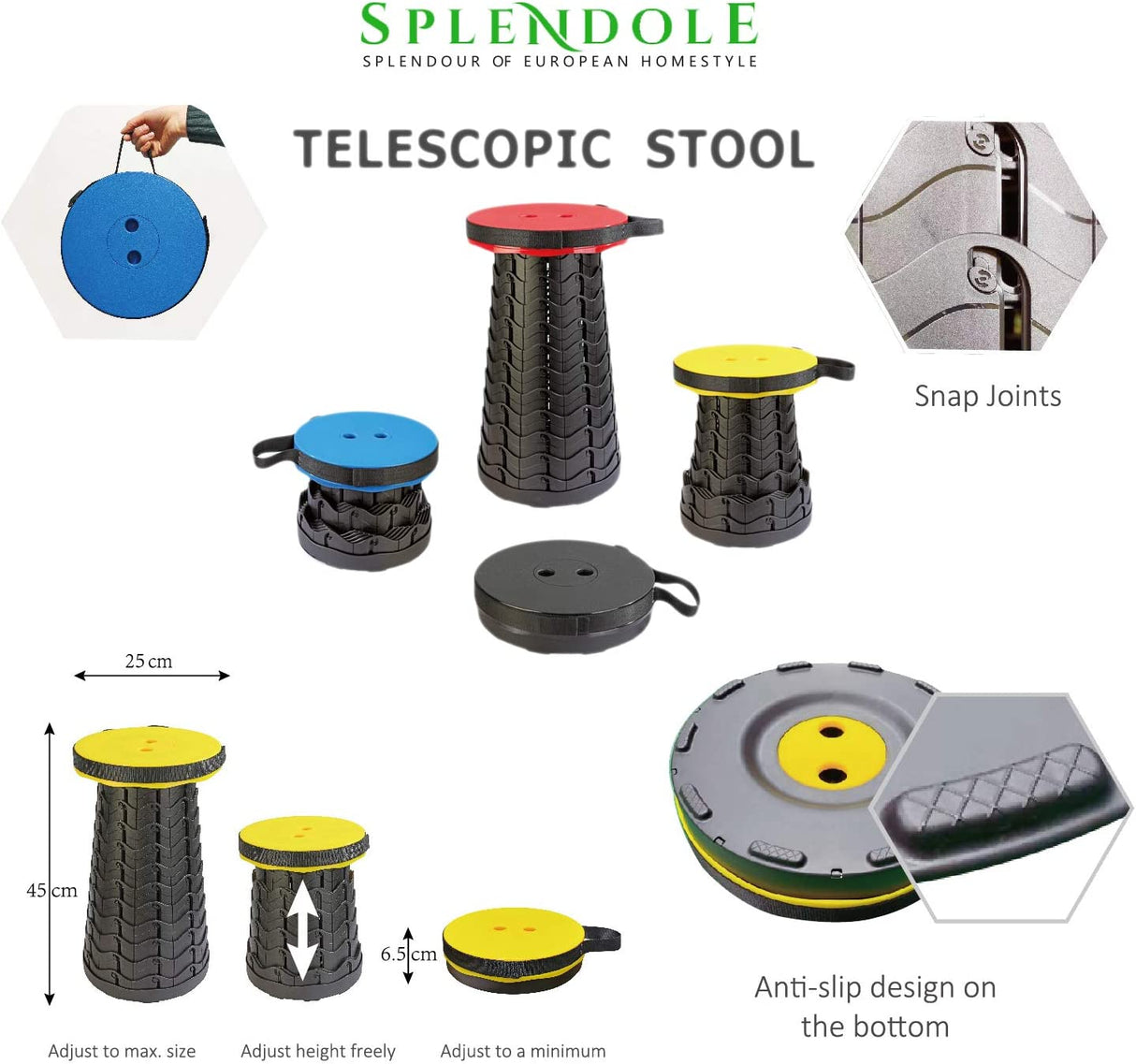 Splendole Outdoor Camping portable Retractable Folding Stool Compact Easy To Store