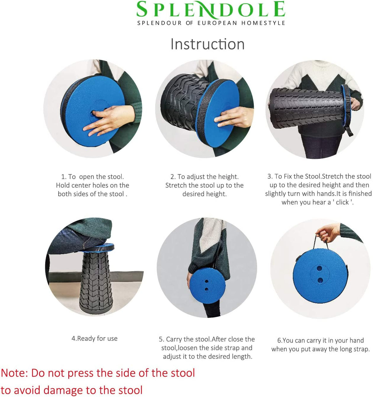 Splendole Outdoor Camping portable Retractable Folding Stool Compact Easy To Store