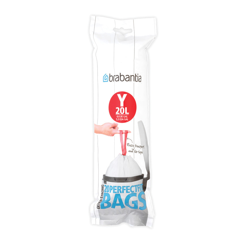 Brabantia Perfectfit Bags, Code Y, 20 Litre, 20 Bags Per Roll - White