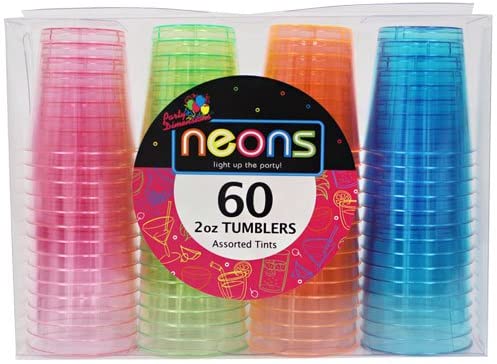Party Dimensions Neon 60 Count Plastic Tumblers, 2-ounce