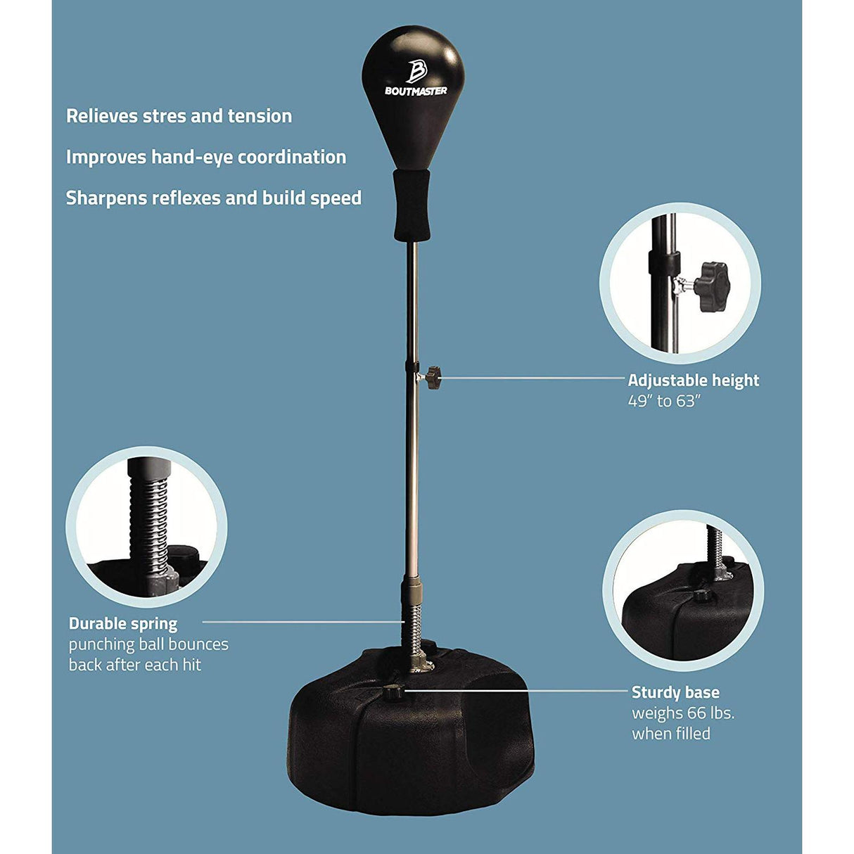 Tech Tools Punching Reflex Boxing Bag With Stand, Height Adjustable