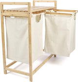 Laundry Basket  2 Pull-Out Laundry Bags Compartments And Shelf - Bamboo Laundry Sorter - Made Of 100% Cotton - 64 X 33 X 73 Cm