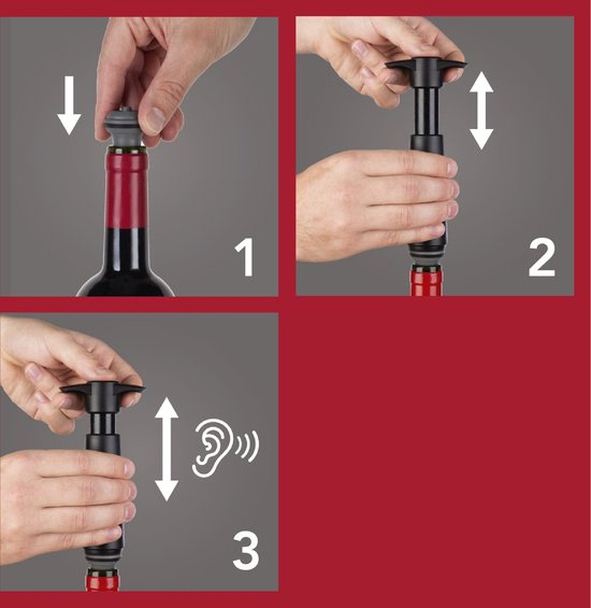 Vacu Vin Wine Saver Black - Pompe à vin sous vide - 1 bouchon de vin sous vide