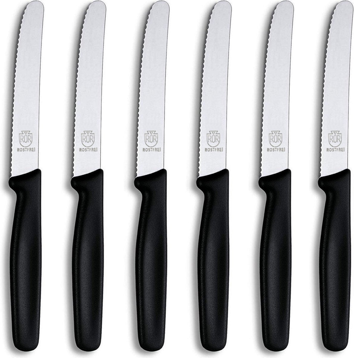 Table knife set 6 pieces black plastic handle In cardboard box