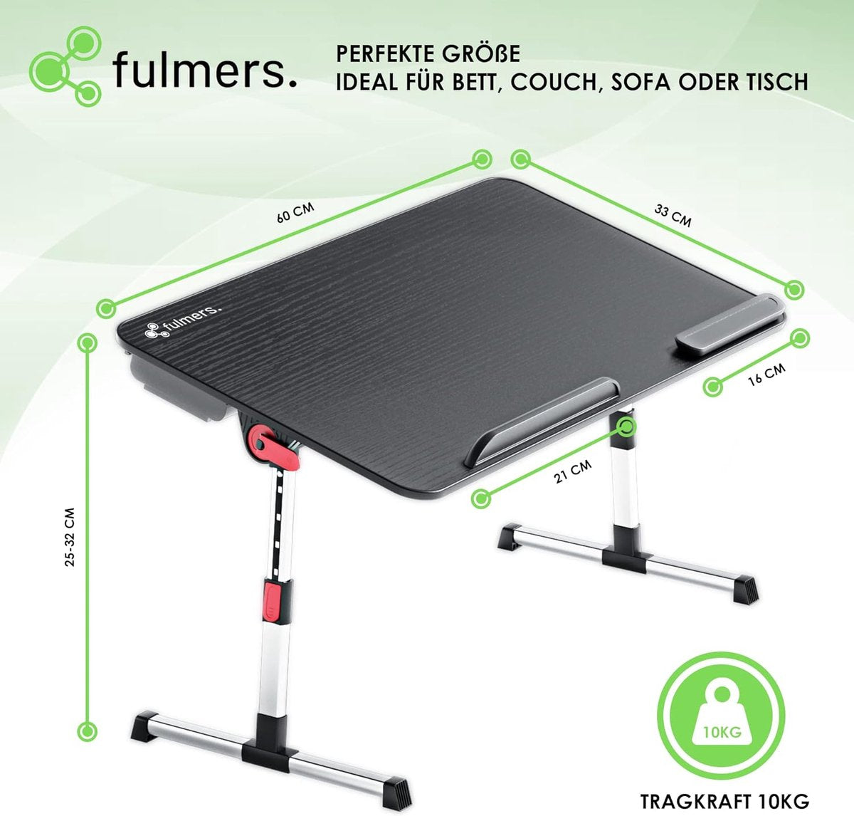 Fulmers - Adjustable Laptop Table - Bed Table - Black - 5 heights - 60x33 cm