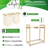 Laundry Basket  2 Pull-Out Laundry Bags Compartments And Shelf - Bamboo Laundry Sorter - Made Of 100% Cotton - 64 X 33 X 73 Cm