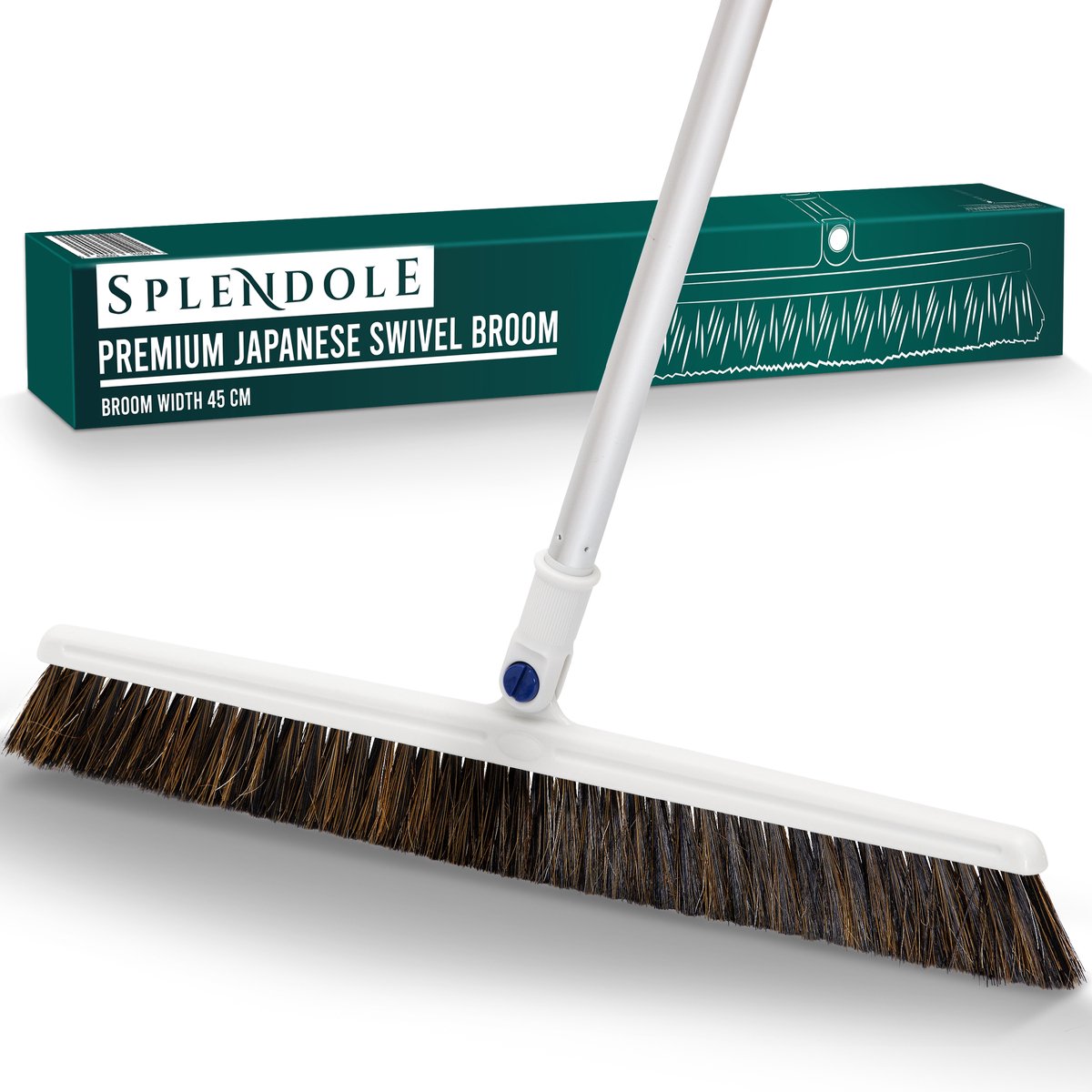 Splendole Broom - Broom with Handle Inside - 45cm Wide - Telescopic Handle - Ultra Light - Soft Horsehair Blend